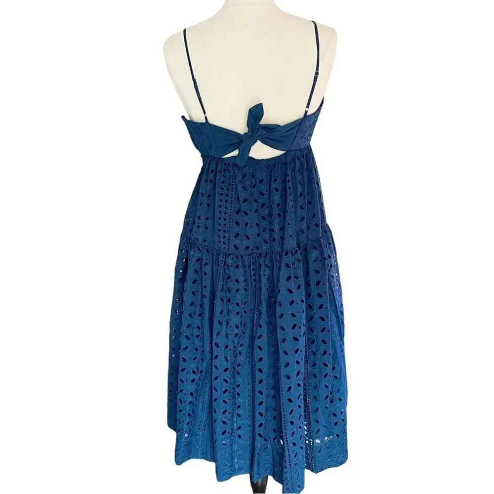J.Crew NWT Chic blue midi dress with eyelet stylish back tie detail Size 16